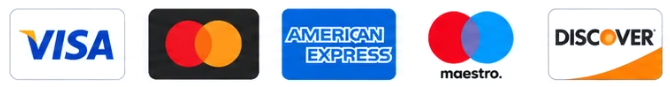 Visa, Mastercard, American Express, Maestro, Discover